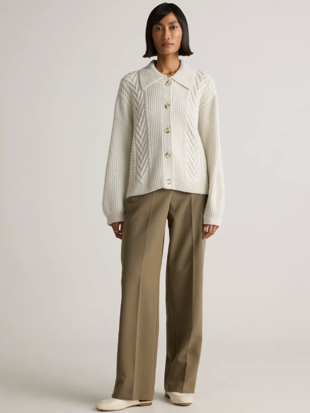 Australian Merino Wool Collared Cable Cardigan - Picture 2 of 11